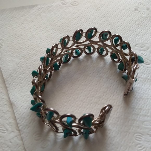 Vintage Silver wire looped turquoise sterling silver 925 bangle bracelet - Picture 4 of 8